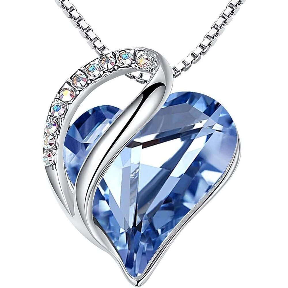 Infinity Love Birthstone Heart Pendant Sapphire Blue Necklace Women Mom Silver